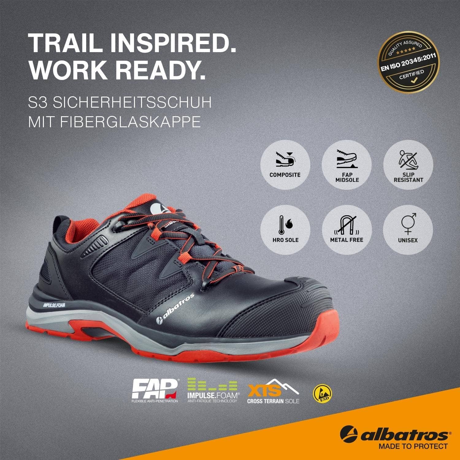 ALBATROS ULTRATRAIL Low Arbeitsschuh Sicherheitsschuh S3 ESD HRO SRC Fiberglaskappe ESD Durchtrittschutz rutschfest hitzebeständig metallfrei Unisex 14 819rnkVtLoL. AC SL1500 - rockonmodels.de