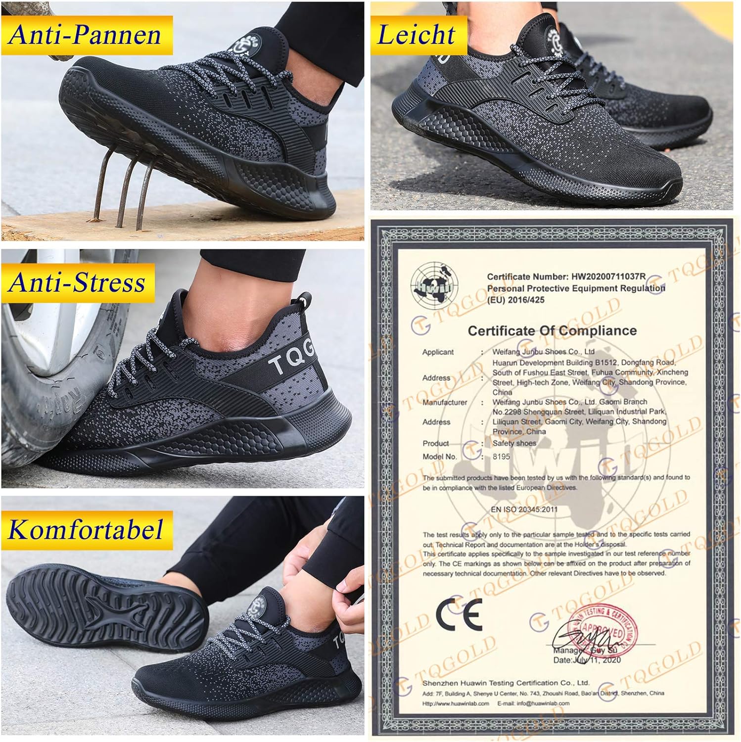 AONETIGER Sicherheitsschuhe Herren Damen Leicht Arbeitsschuhe Stahlkappe Sportlich Schutzschuhe Atmungsaktiv rutschfest Schuhe Sneaker 40 81AKvGUijqL. AC SL1500 - rockonmodels.de