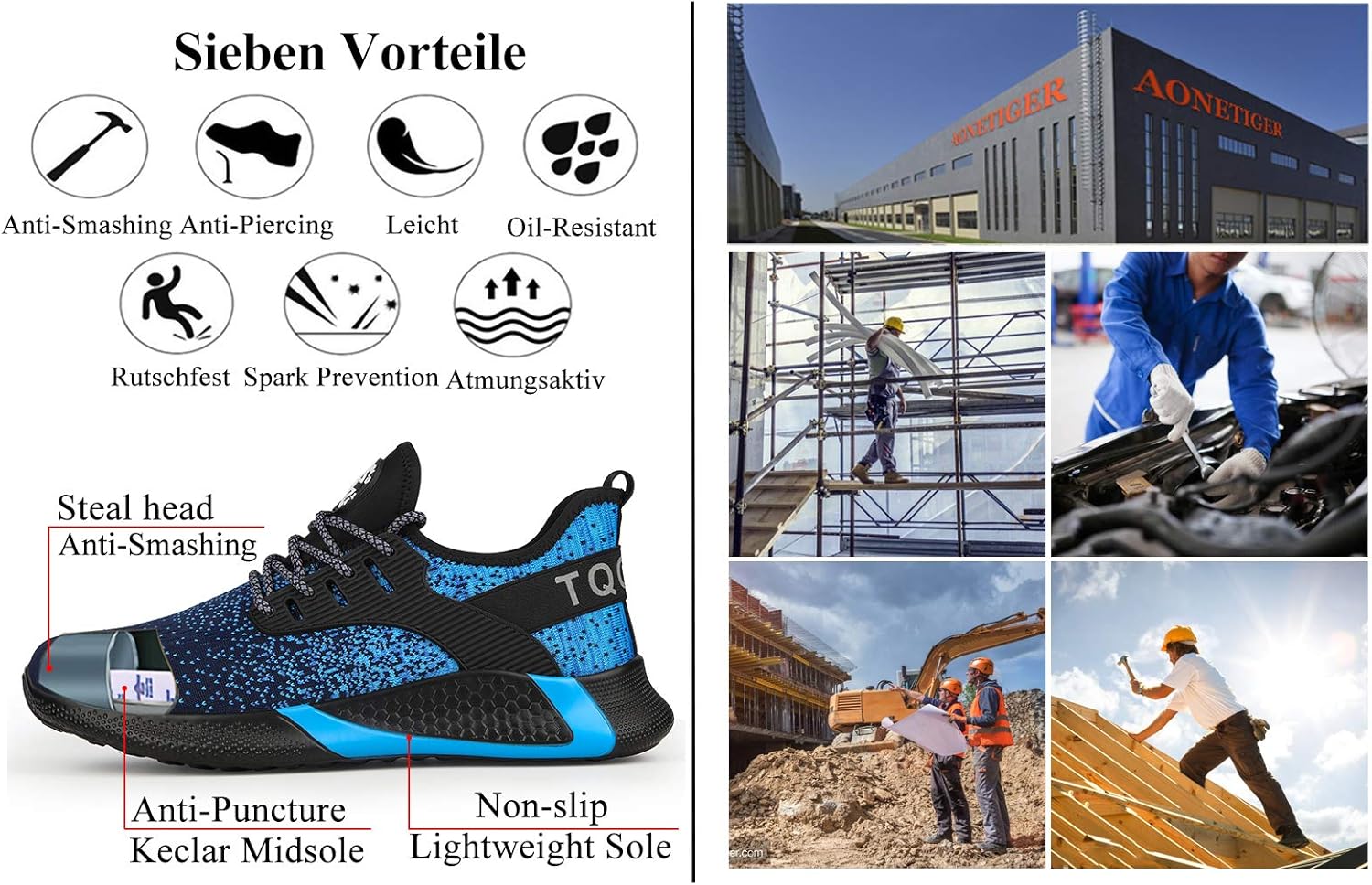 AONETIGER Sicherheitsschuhe Herren Damen Leicht Arbeitsschuhe Stahlkappe Sportlich Schutzschuhe Atmungsaktiv rutschfest Schuhe Sneaker 9 81CytO6pOmL. AC SL1500 - rockonmodels.de