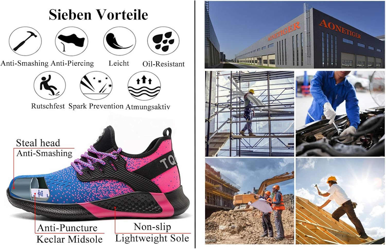 AONETIGER Sicherheitsschuhe Herren Damen Leicht Arbeitsschuhe Stahlkappe Sportlich Schutzschuhe Atmungsaktiv rutschfest Schuhe Sneaker 23 81OiNsJd0nL. AC SL1500 - rockonmodels.de