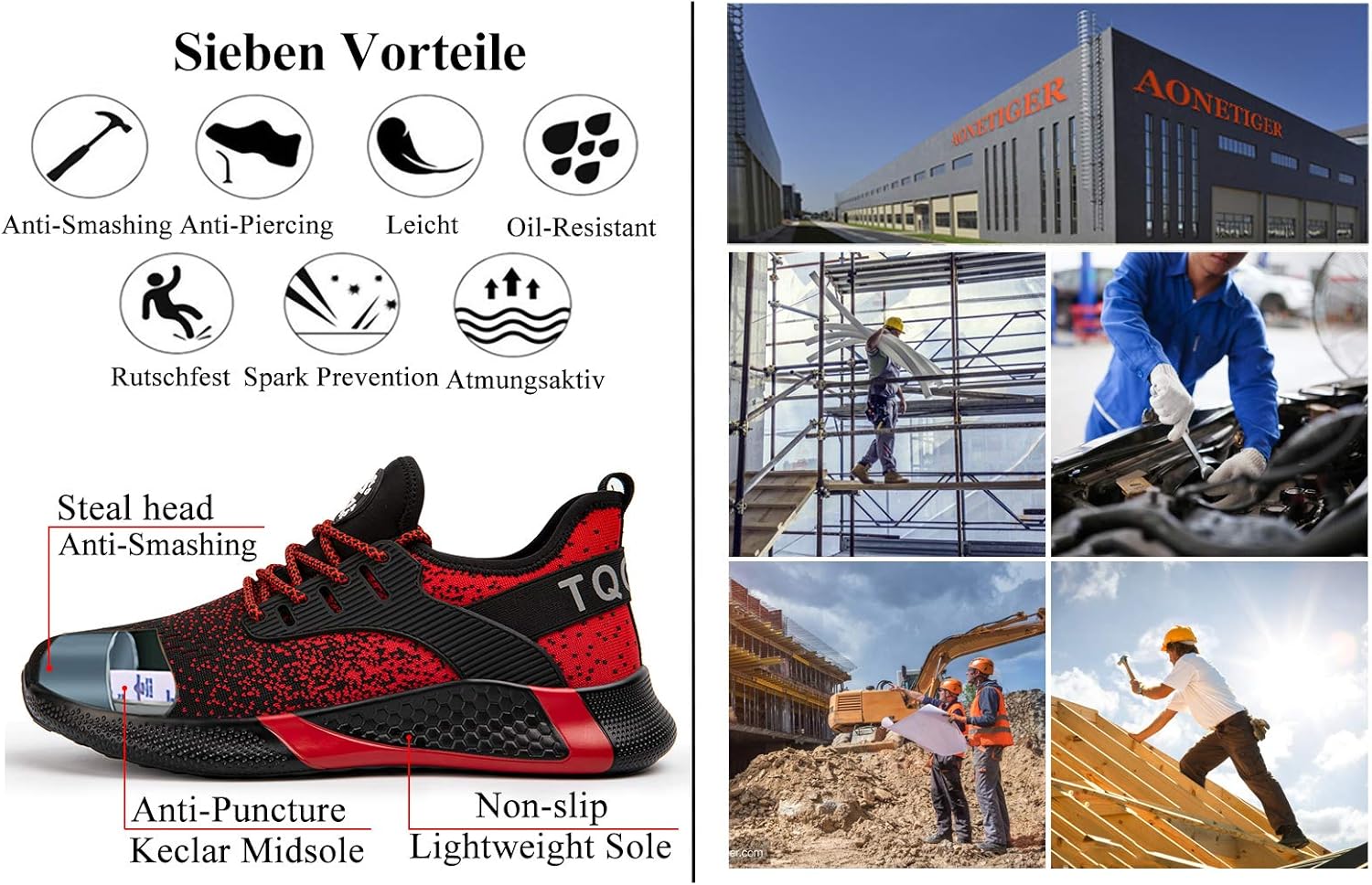AONETIGER Sicherheitsschuhe Herren Damen Leicht Arbeitsschuhe Stahlkappe Sportlich Schutzschuhe Atmungsaktiv rutschfest Schuhe Sneaker 2 81WoBuJTTYL. AC SL1500 - rockonmodels.de