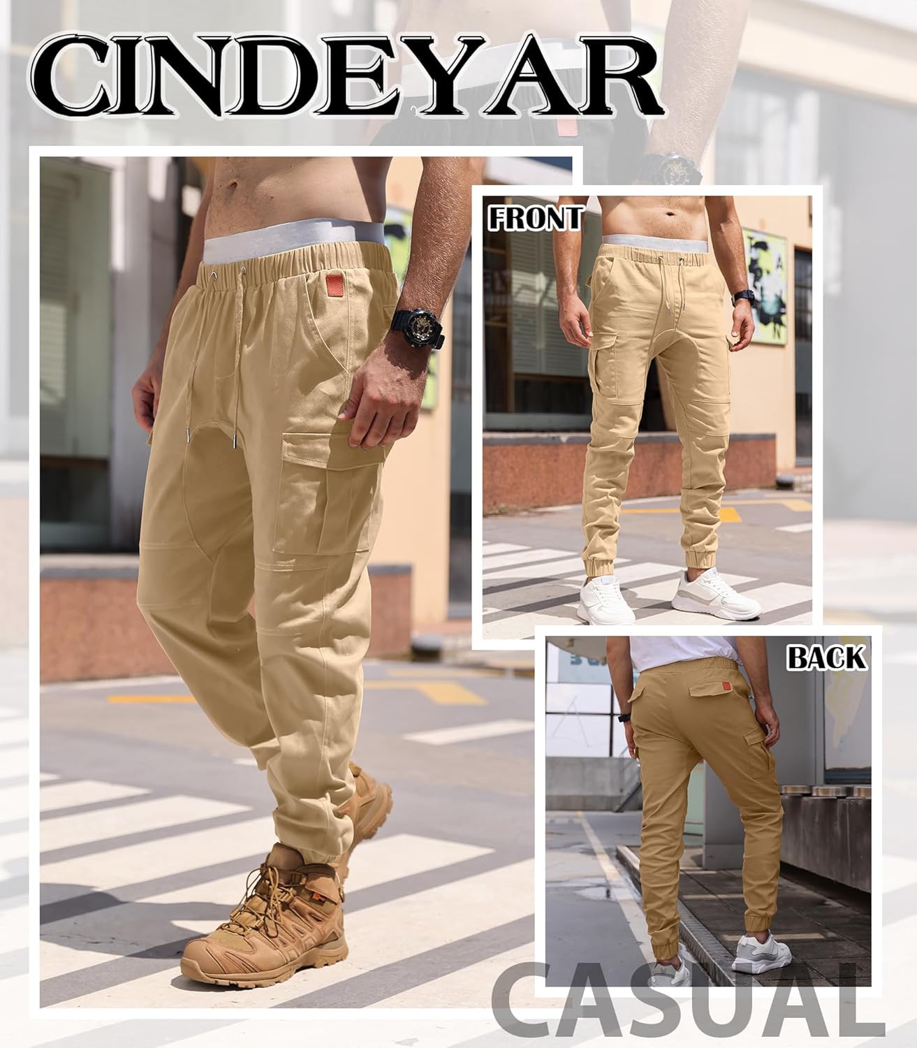 Cindeyar Herren Hosen Slim Fit Casual Jogger Sporthose Freizeithose Cargo Chino Jeans Hose 11 - rockonmodels.de